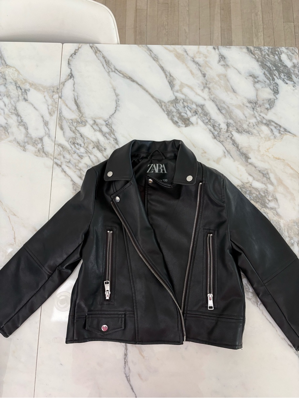 Zara Black Faux Leather Girls' Biker Jacket